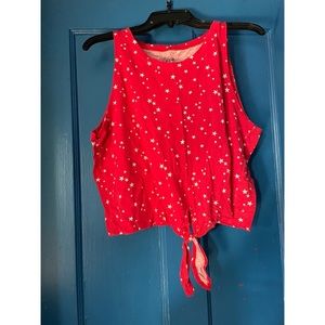 Red Tank top with white stars and tied up front.